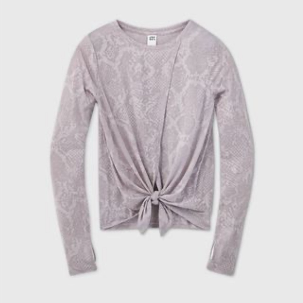 JoyLab Purple Snakeskin Open Front Waist Knot Tie Long Sleeve Athletic Top Sz L
